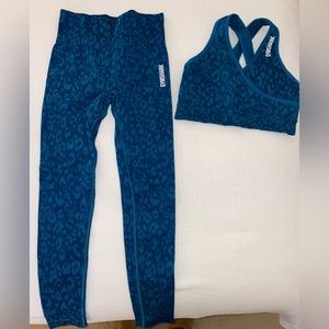 Gymshark Camo Seamless Leggings and Sports Bra Set Turquoise Blue
